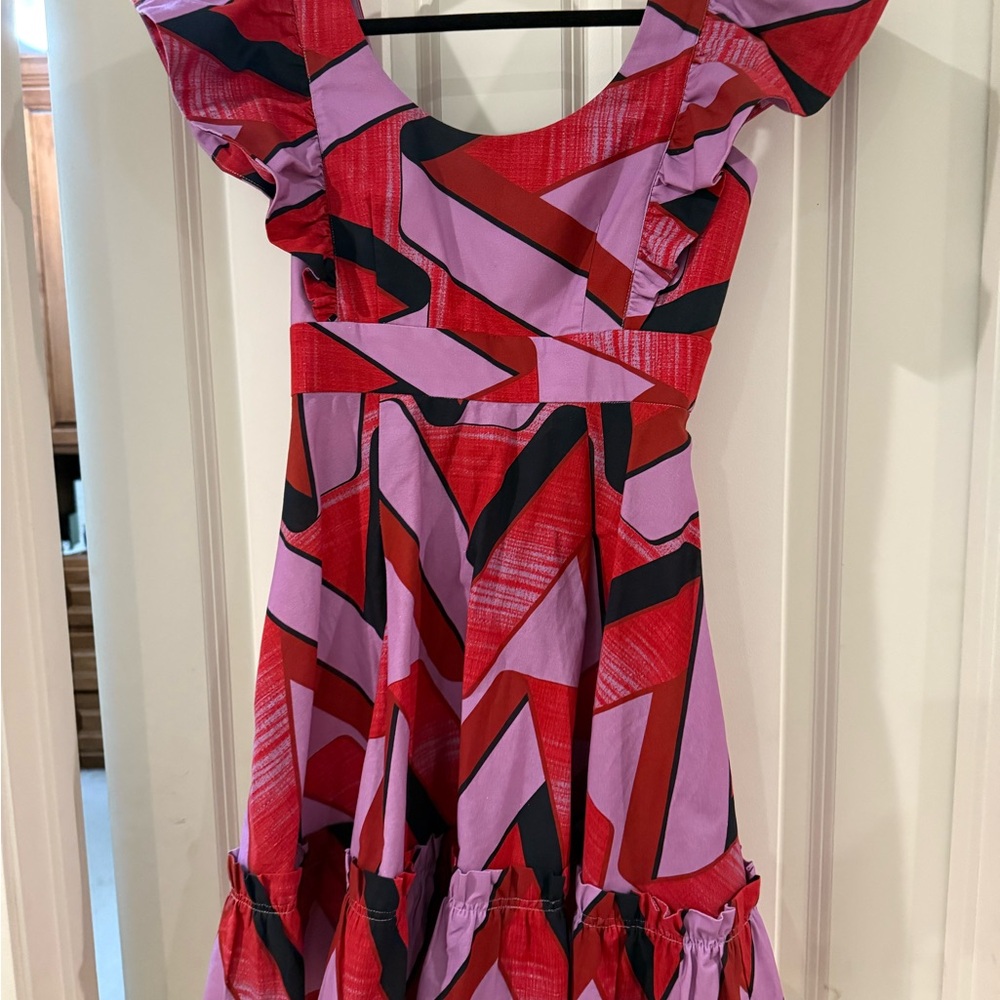 Tuckernuck Red and Pink Ruffled Sundress with Flutter Sleeves
